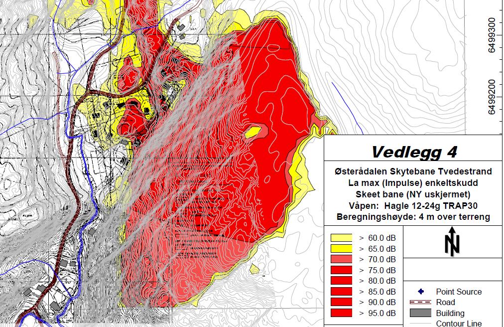 Støyrapport Sinus (Skeetbane) Ved å legge til grunn støyrapporten fra Sinus AS blir 5-6 av de 13 tomtene