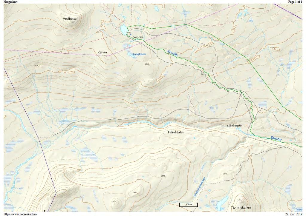 Kart 2: Kart over området ved Snøheim og Svånådalen.