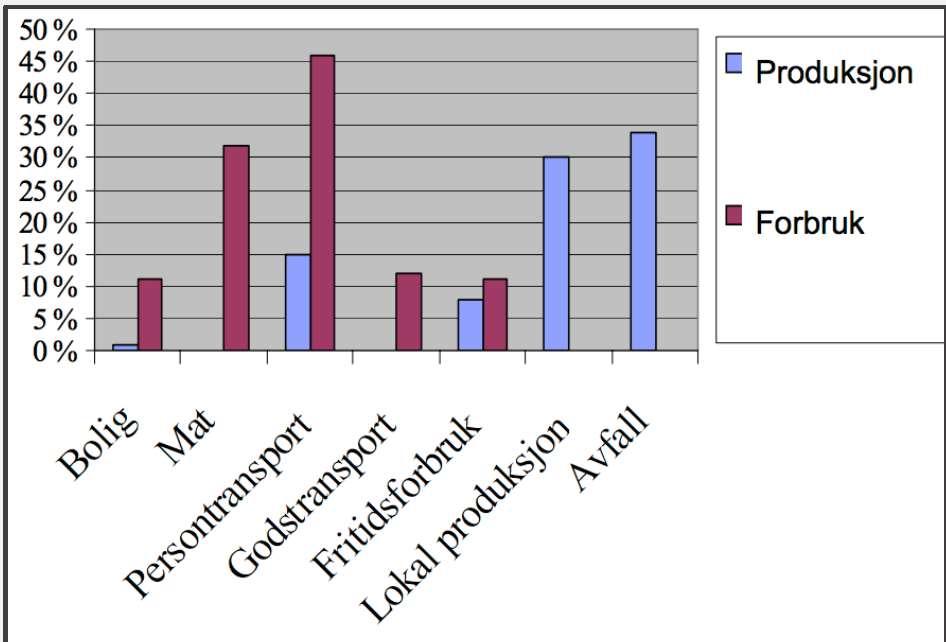 Eksempler fra Lærdal og Oslo kommune Utslipp i Lærdal kommune fordelt på forbrukskategorier.