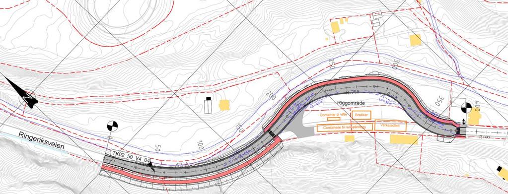 24 av 47 5.2.1 Riggområde Figur 5-3. Oversikt over mulig riggområde ved Nordby og omlegging av Ringeriksveien. Det foreslåtte riggområdet ligger ved Ringeriksveien, like nord for Skui.