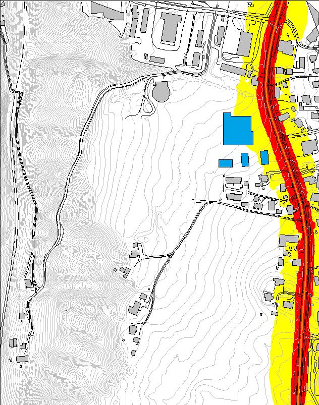 Alternativ 2: Tilsvarende støysonekart er utarbeidet for alternativ. Ekvivalent lydnivå Lden Støysoner i 4 m høyde STØYSONEKART Rød støysone Gul støysone Område: Hagejordet Søre Ål Eks.