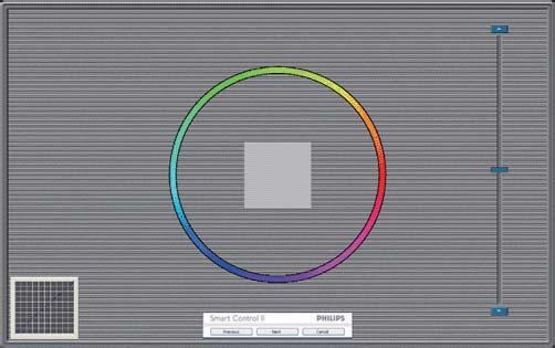 3. Bildeoptimering Første fargekalibreringsskjerm: Help (Hjelp) og Options (Alternativer) tilgjengelige. Previous (Forrige)-knappen er deaktivert frem til den andre fargeskjermen.
