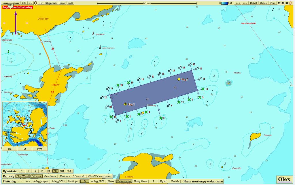 PLASSERING AV ANLEGG Anlegget plasseres i tildelt akvakulturområde Vi bruker Olex kartsystem til dette