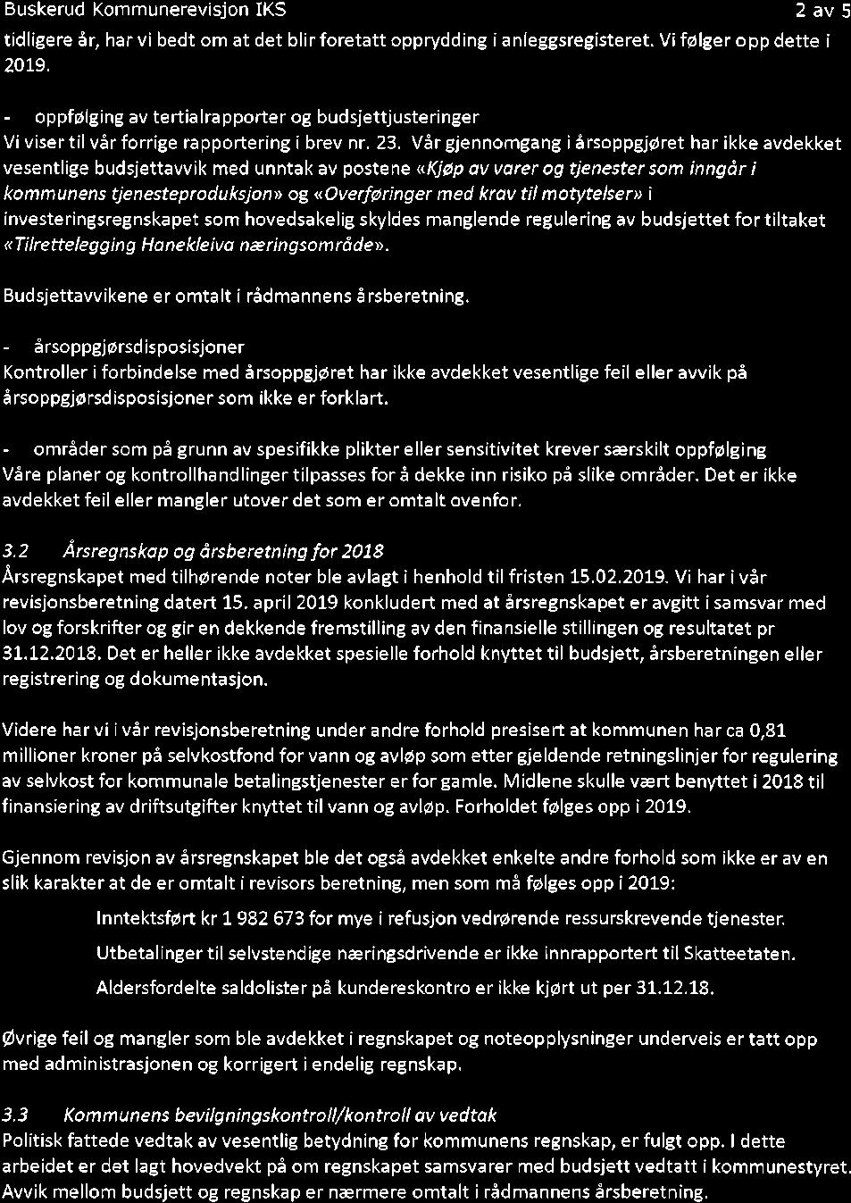 r. 24 til kontrollutvalget fra Buskerud kommunerevisjon - Regnskapsrevisjon 2018-19/00023-6 Brev nr.