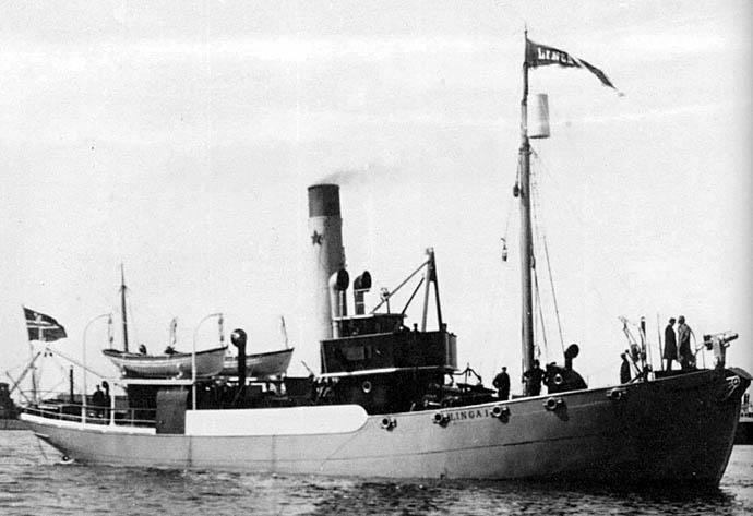SFJ00319140720001 HIDALGO som LINGA I. Bilde fra boken Bevoktningsfartøyer av Atle Wilmar. 1914 DS/Hvb HIDALGO (SFJ003191407) Type Dampskip, hvalfanger steam ship, whale catcher. Off.