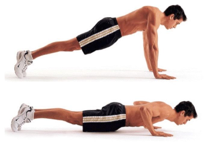 3 Del A, seksjon 2 1. På bildene utføres styrkeøvelsen "push ups" a) Hvilke muskler arbeider dynamisk og konsentrisk i øvelsen (fra øverst til nederst)?