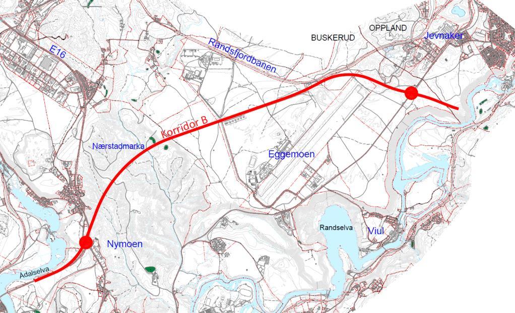 13 Over ravinedalen i Nærstadmarka anlegges to lange bruer med ca. lengder 480 og 690 meter. Eksisterende E16 mellom Nymoen og Hensmoen, i retning Valdres, opprettholdes som i dag.