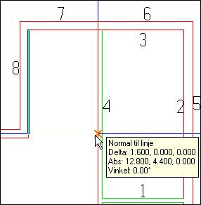 DDS-CAD 14 Bygg 47 4. Klikk med venstre musetast for å koble til vinkelrett på linjen. 5.