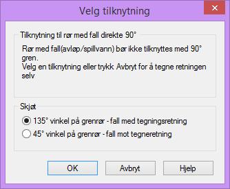 Bruk venstre mustast for å kvittere på at du ønsker å knytte deg til dette røret. Avløpsledninger (spillvann, bunnledning, takvann) vil automatisk legge inn et grenrør på 45 grader ved en tilknytning.