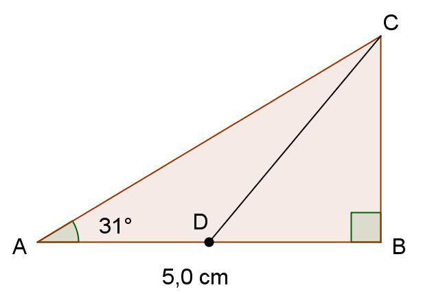 DEL Med hjelpemidler Oppgave 4 I den rettvinklede trekanten ABC er AB 5, 0cm og A 31. Punktet D halverer AB. a) Regn ut omkretsen av trekant ABC.