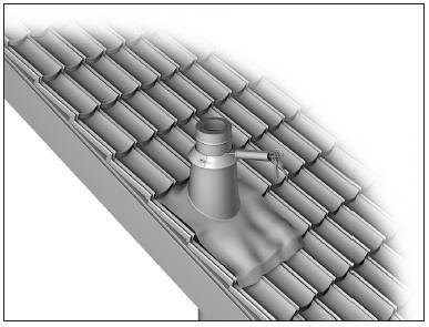 7. Fug mellom skorstein og flensen på undertakbeslaget med silikon. 8. Monter tekking eller undertak, sløyfer og lekter. 9.