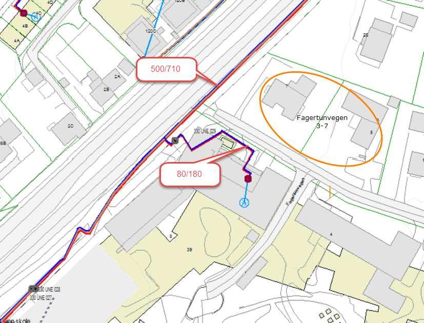 4 Fjernvarme Det ligger et fjernvarmerør 500/710 mm langs Byåsveien. Åsveien skole forsynes herfra via en 80/180 mm fjernvarmeledning. De nye lavhusblokkene er bygg med lavt energiforbruk iht.