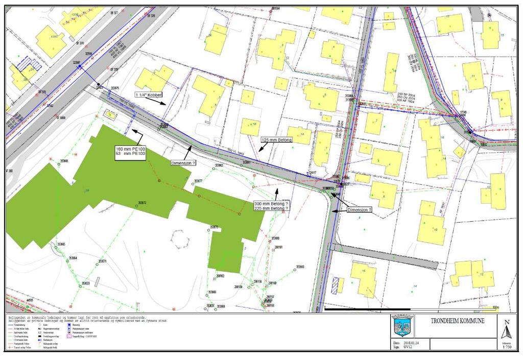 Figur 3 - Eksisterende VA ledningskart Fagertunvegen 1.2 Fremtidig vannforsyning Det er behov for planlegging av ny vannforsyning til de nye lavhusblokkene i Fagertunvegen 3 7.