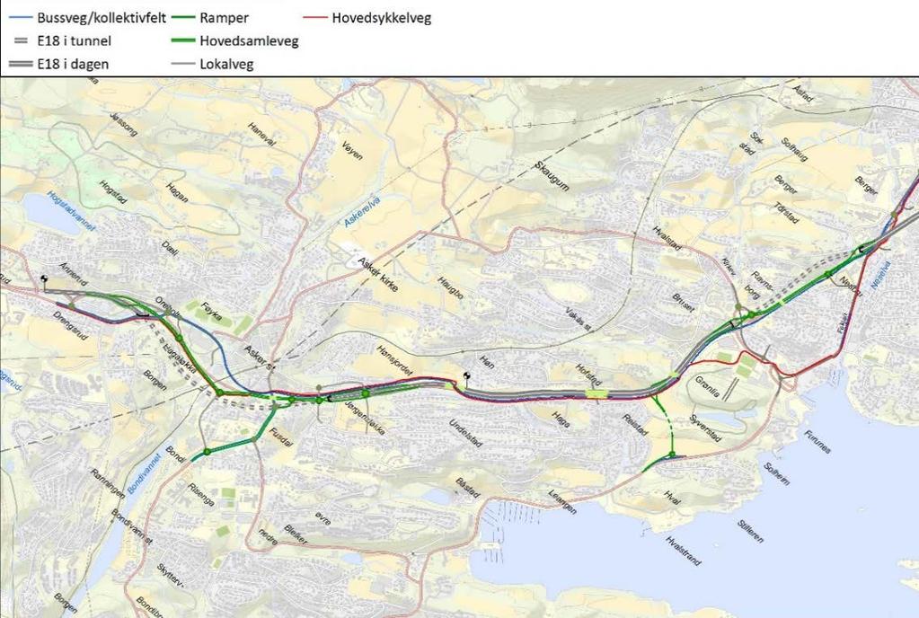 Prosjektark Oslopakke 3 Tiltak: E18 Vestkorridoren Slependen Drengsrud Tiltakshaver: SVRØ Beskrivelse: E18 ligger i dag som barriere gjennom Asker, og gir store lokale miljøproblemer og hindrer