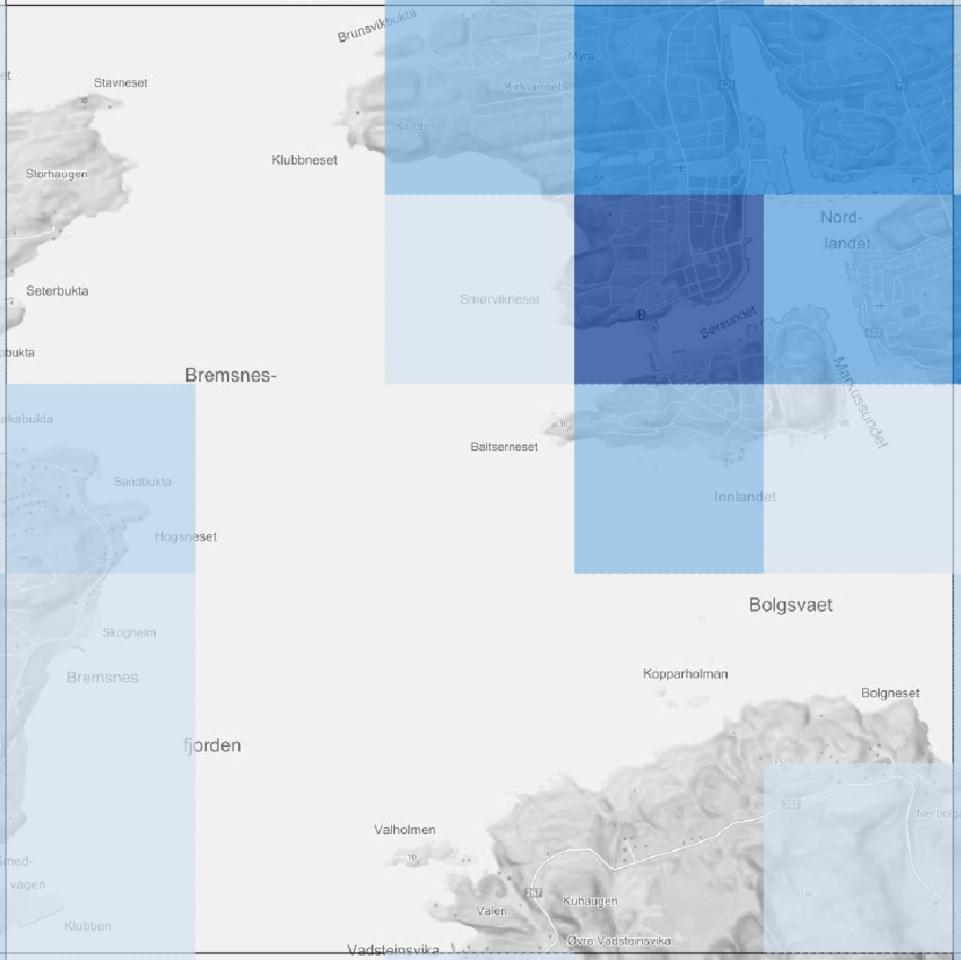 SOSI-produktspesifikasjon 8 1 km x 1 km virksomhetsstatistikk på ruter Figur 1 Figur 1-2: Inndeling av rutenett, eksempel :