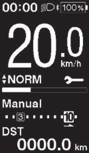 Bytte til kjøredataskjermen (SC-E6100) 1. Kjøredatatypen som vises endres hver gang du trykker Assist-A eller sykkeldatamaskinens funksjonsknapp.