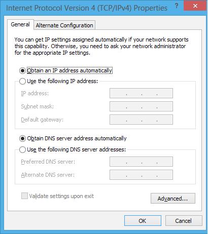 Trykk på Obtain an IP address automatically (Motta IP-adresse automatisk)