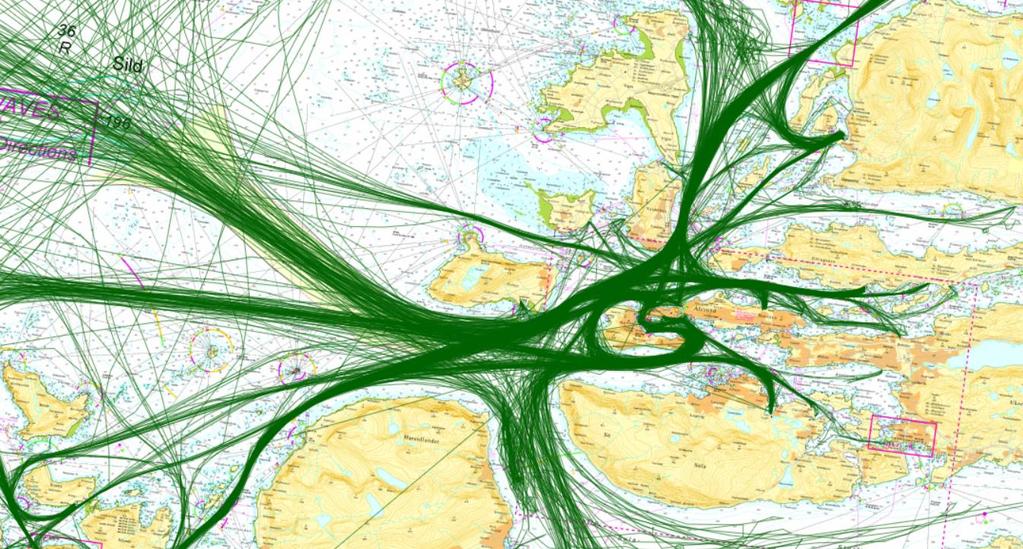 Skipstrafikk i et vegkryss på RV1 Illustrasjon