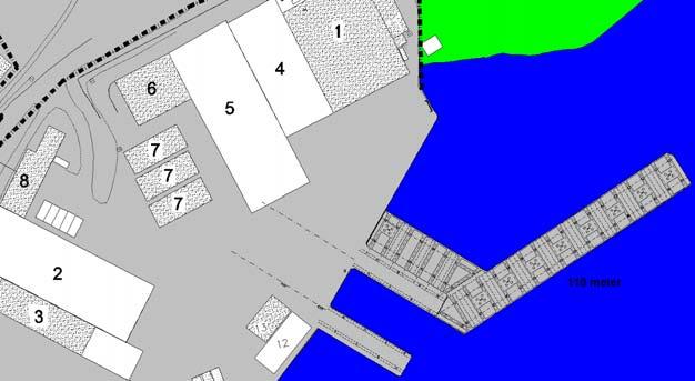 Annlegget vårt Kaianlegg 486 meter lengde, totalt 9500 m2 kaiareal Lengste kai 110 meter dybde 12-14 meter Gantry kraner for landsetting