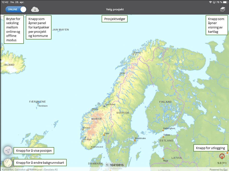 3 Grunnleggende om NiNapp feltapplikasjon 3.3.1 Åpningsbilde