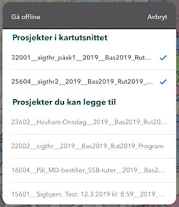 Velger du å gå offline, starter nedlastinga av den lokale geodatabasen til ipaden. Dette kan ta noe tid, ca. 2-10 minutter. Appen må være i dekning under hele prosessen.