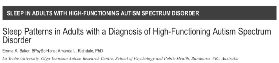 UNGDOM/VOKSNE Studien så på søvn hos ungdom og voksne med Asperger syndrom/autisme diagnose (alder 15-25 år, N=15).