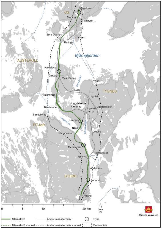 INTRODUKSJON E39 Stord-Os (Hordfast) Kart over anbefalt konsept. Kilde: Statens vegvesen.