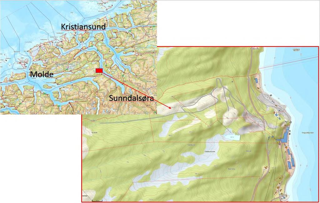 1.12 Planområde og influensområde Planområdet ligger i Nesset kommune på Nordmøre og strekker seg fra Tingvollfjorden i øst, via eksisterende industriareal, gamle gruveområder på Raudsand og til