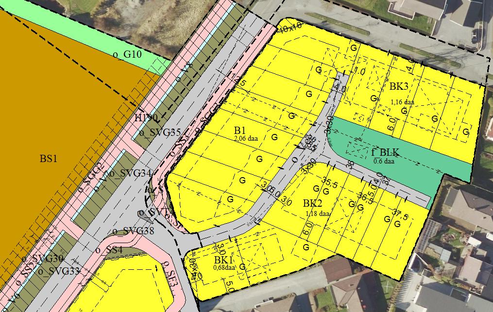 Figur 8 - Planområdet for Idrettsvegen - Myrvegen og del av tilgrensande plan for kommunehus, kyrkje og aktivitetspark.