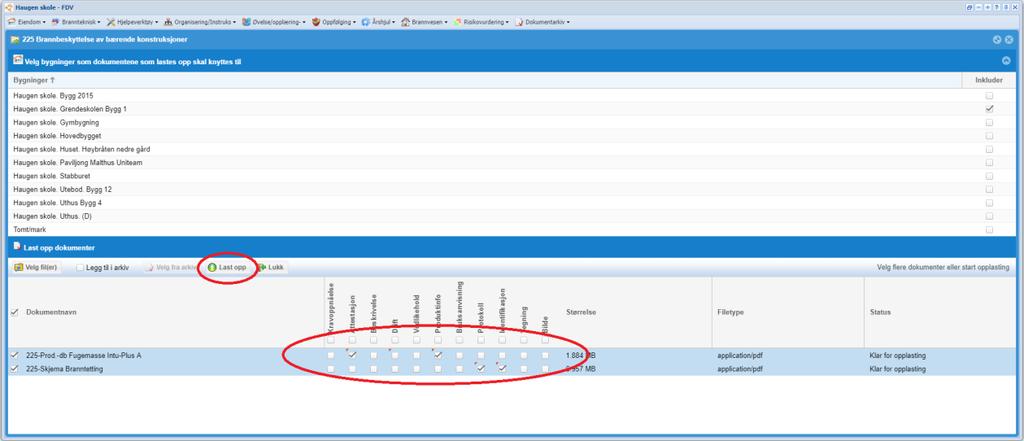 Dokumentene som er valgt blir synlige under linja med infotyper. Du kan nå velge infotyper.