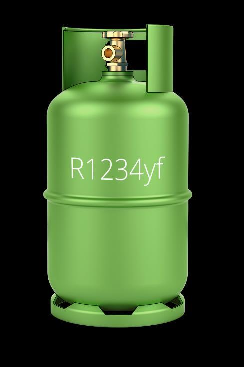 Kjølemediet R1234yf 2,3,3,3-Tetrafluoropropene / C3H2F4 Chemical name Utviklet og patentert av DuPont & Honeywell Ren kjølegass med meget