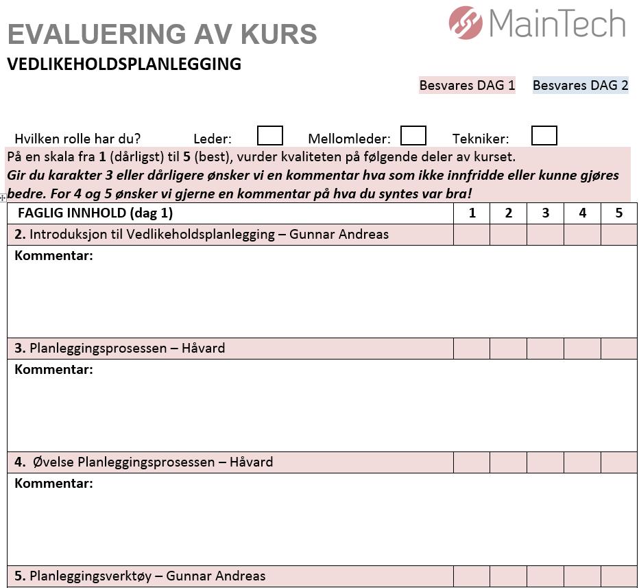 Det er viktig for forbedring av kurset og egen refleksjon på