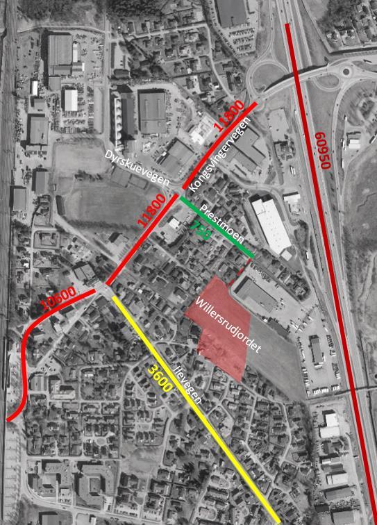 Side 16 av 26 3.2 Beregnet ÅDT år 2020 Det antas at planforslaget er ferdigstilt innen år 2020. Figur 16 viser beregnet ÅDT for år 2020.