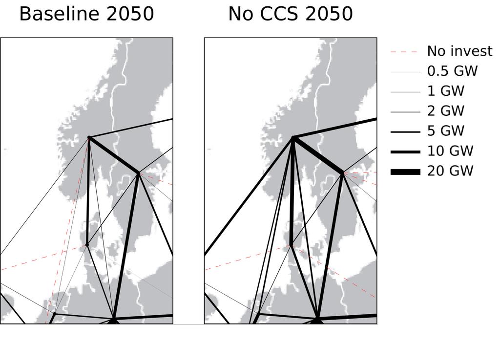 Norge i 2050 Type Baseline NoCCS Etterspørsel 152 152 Produksjon 266 459 Regulerbar vannkraft 120 121 Uregulerbar vannkraft 30 28 Vind