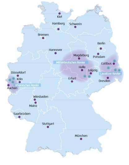 Lausitz (Brandenburg og Sachsen) 4 gruver, 4 kraftverk 8 000 ansatte Lite differensiert økonomi Rhinen/Ruhr-området 3 gruver, 4 kraftverk 9 000 ansatte