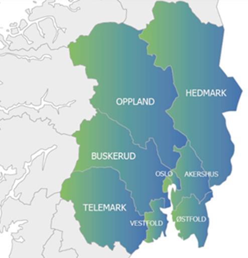 Figur 3.2 Fylkeskommuner som deltar i Østlandssamarbeidet. Kilde: www.ostsam.no 3.
