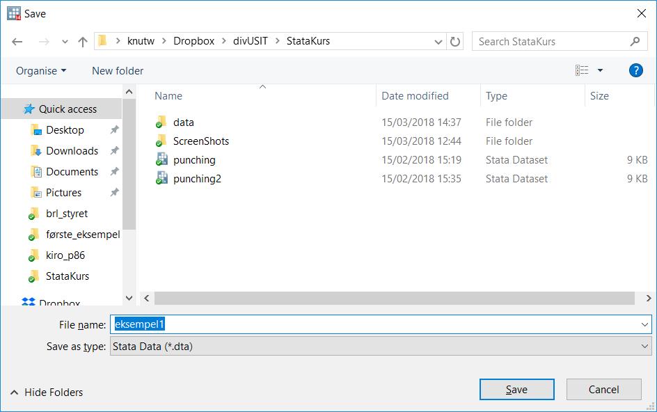 Lagre data Lagres i et eget Stata-format (filendelse.