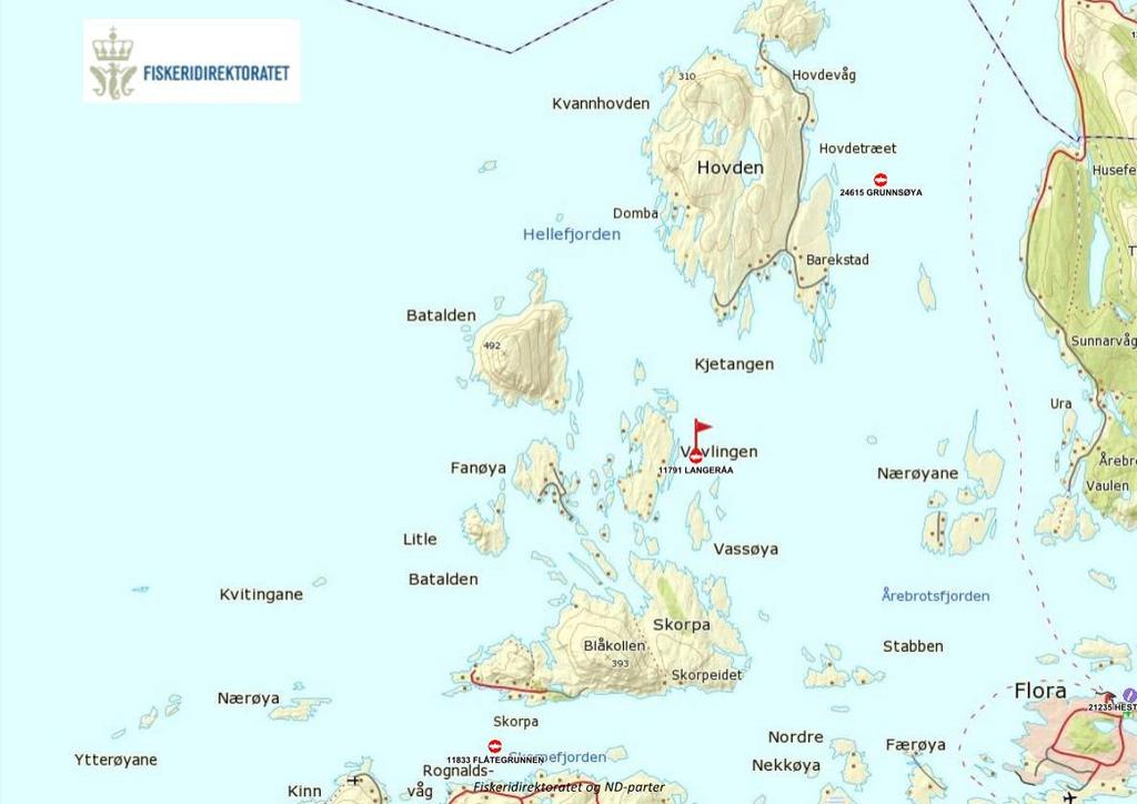 2 Materialer og metoder 2.1 Område og prøvestasjoner Oppdrettslokaliteten ligger i overgangen mellom Hellefjorden og Årebrotsfjorden i Flora, Sogn og Fjordane.