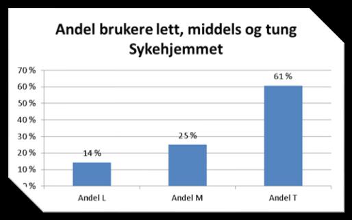 Figur 18: Figuren viser en oversikt over dagens brukere fordelt etter lett, middels og tung i prosent. Kilde: kommunens egne IPLOS-data.