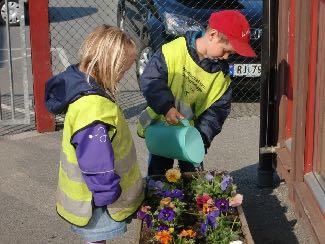 Vi har sådd frø, plantet blomster, vannet frø og blomster og samarbeidet om tunge sekker med