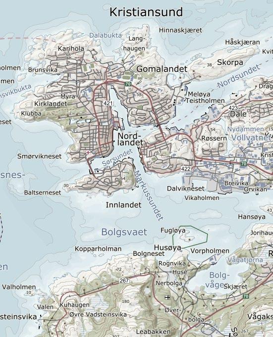 RISIKO- OG SÅRBARHETSANALYSE 6 (15) 1.4 Planområdet Planområdet ligger på Bolgneset på Frei, rett sør for Kristiansund by, og dekker et areal på 1081,9 daa.