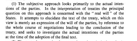 2. Subjektiv «Den subjektive tolkningsteori sier imidlertid at det er partenes vilje som må finnes, også dersom dette går på bekostning av ordlyden.» (Ruud & Ulfstein, s. 93).