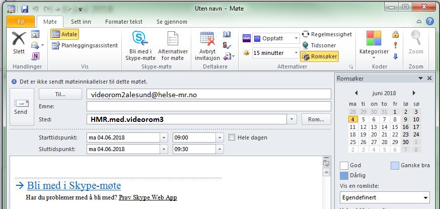 Teknologibruk Skype for Business Puls-PC behandler Smartmobil pasient Outlook kalenderinnkalling PAS for registrering