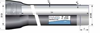 UNIVERSAL VE MED PE-BELEGG DUKTILE STØPEJERNSRØR - KORROSIVE GRUNNFORHOLD 2-KAMREDE RØR MED PE-BE- LEGG OG STREKKFAST LÅSERING FOR NODIG OG LEGGING I BRATT TERRENG Utvendig belegg: Sink 200 g/m 2 +