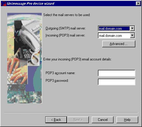 Device Wizard: Mail Servers Select the servers to be used with this dial-up account.