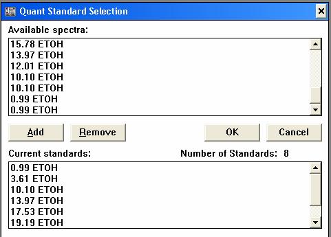 Modify Menu: Standards In the Quant Standard Selection window, use