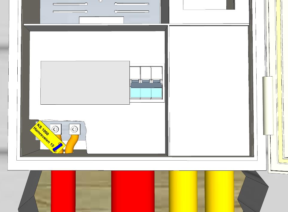 RENblad 4100 Versjon: 4.0 Side 89 av 95 Figur 107 - RT11105 - Merkelapp som henges på jordledning i kabelskap Skiltene skal ha sort tekst på gul bakgrunn eller sort tekst på hvit bakgrunn.