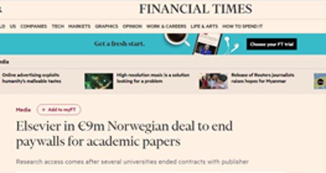 Forhandlingsresultat hittil 2019 Nye avtaler med to av verdens største forlag (Elsevier og Wiley): fra 2019 blir offentlig finansierte
