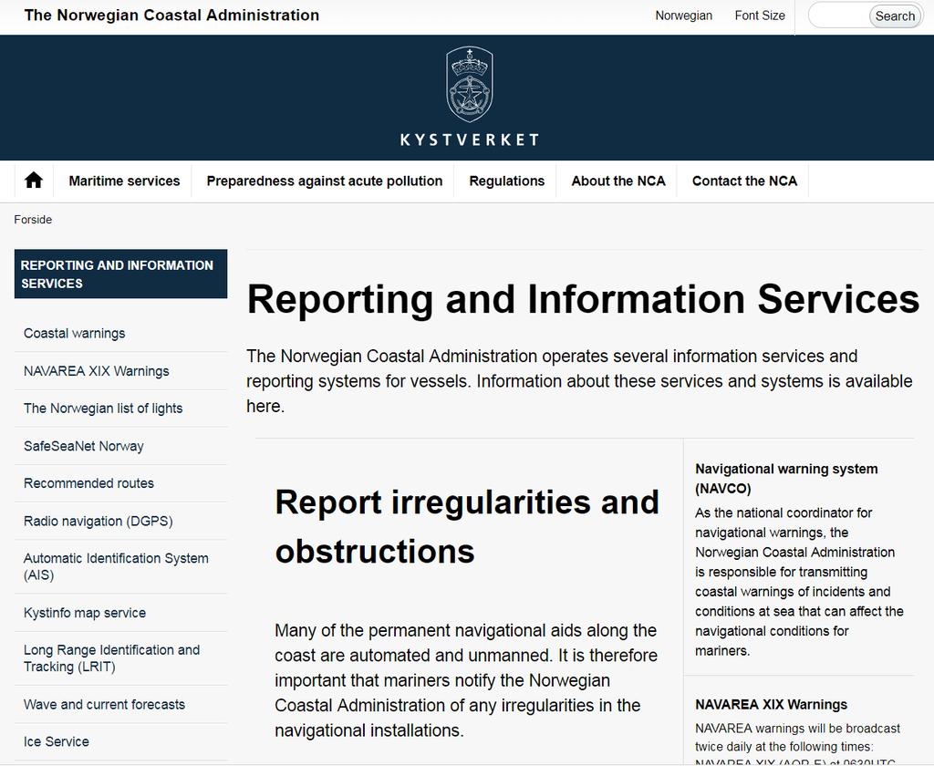 Reporting and Information Services https://kystverket.