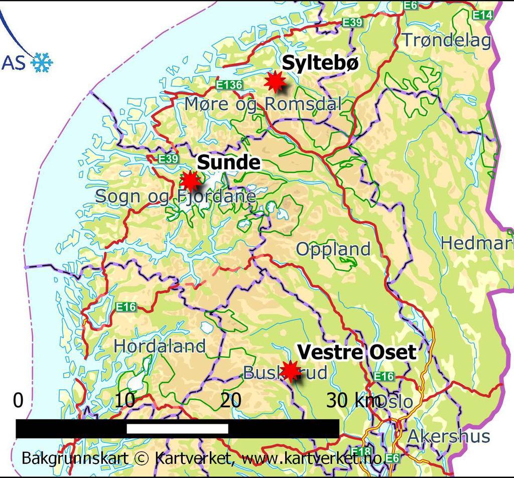 Områder Syltebø i Nesset kommune (Møre og Romsdal) Sunde i Stryn kommune (Sogn og